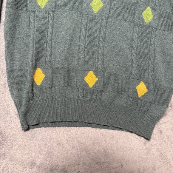 Lyle & Scott Made in Scotland Wool Sweater Green Cable Knit Diamond Pattern Sz S - Picture 4 of 13